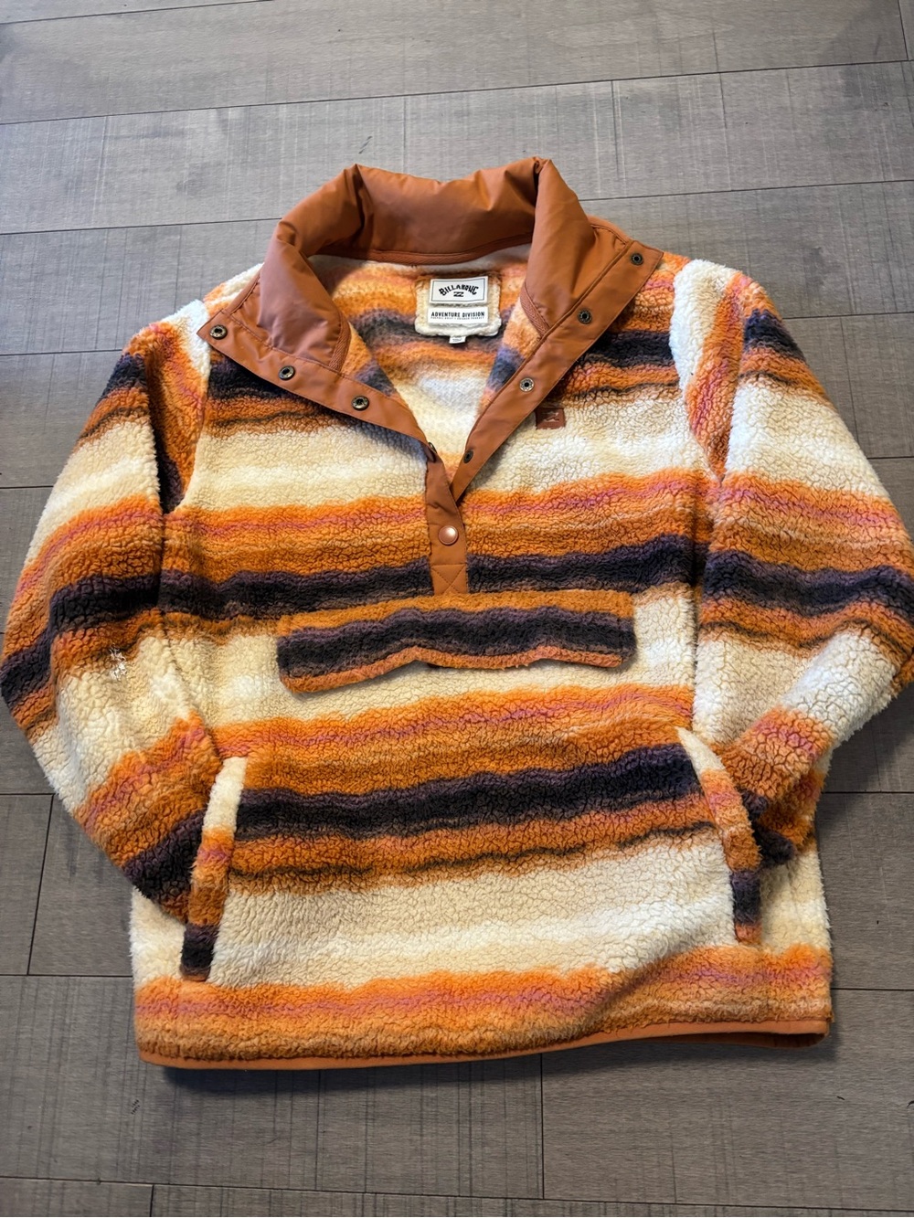 🦋Billabong🦋Striped Sherpa Pullover Sweater-Kangaroo Pouch